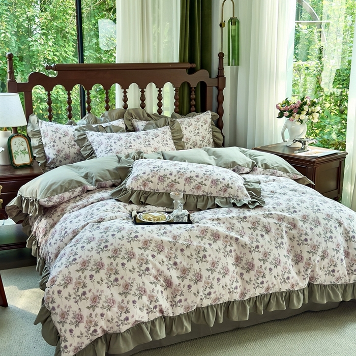 91家纺网 家纺一手货源 找家纺 （总）由丽家纺 2025新款法式花边款全棉纯棉磨毛四件套