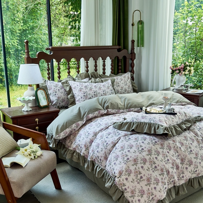 91家纺网 家纺一手货源 找家纺 （总）由丽家纺 2025新款法式花边款全棉纯棉磨毛四件套