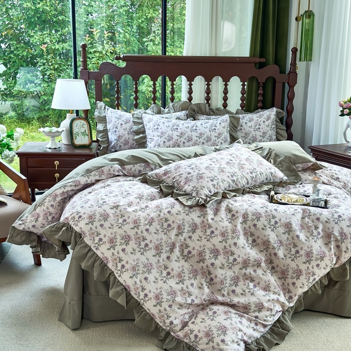 91家纺网 家纺一手货源 找家纺 （总）由丽家纺 2025新款法式花边款全棉纯棉磨毛四件套