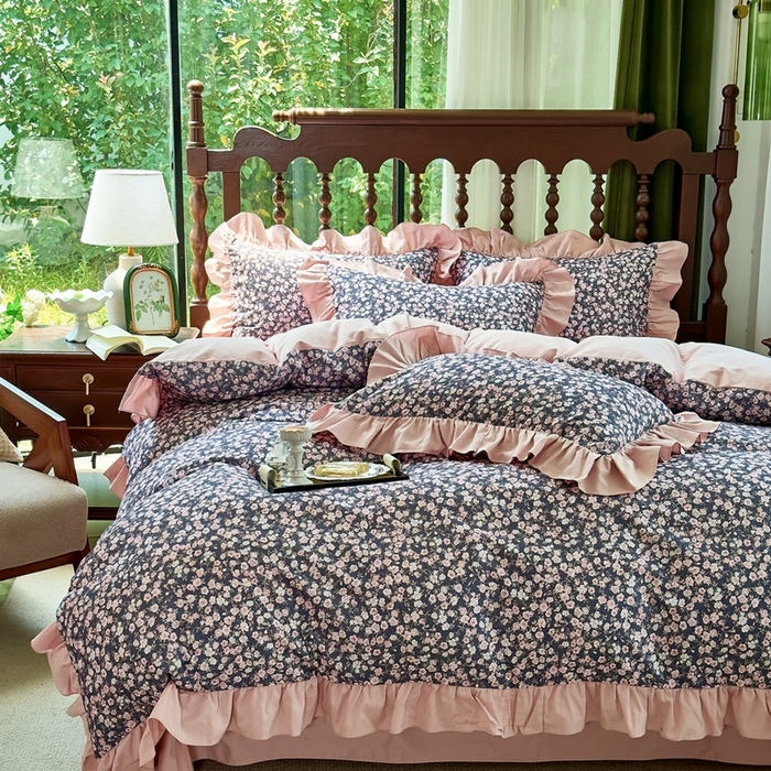 91家纺网 家纺一手货源 找家纺 （总）由丽家纺 2025新款法式花边款全棉纯棉磨毛四件套