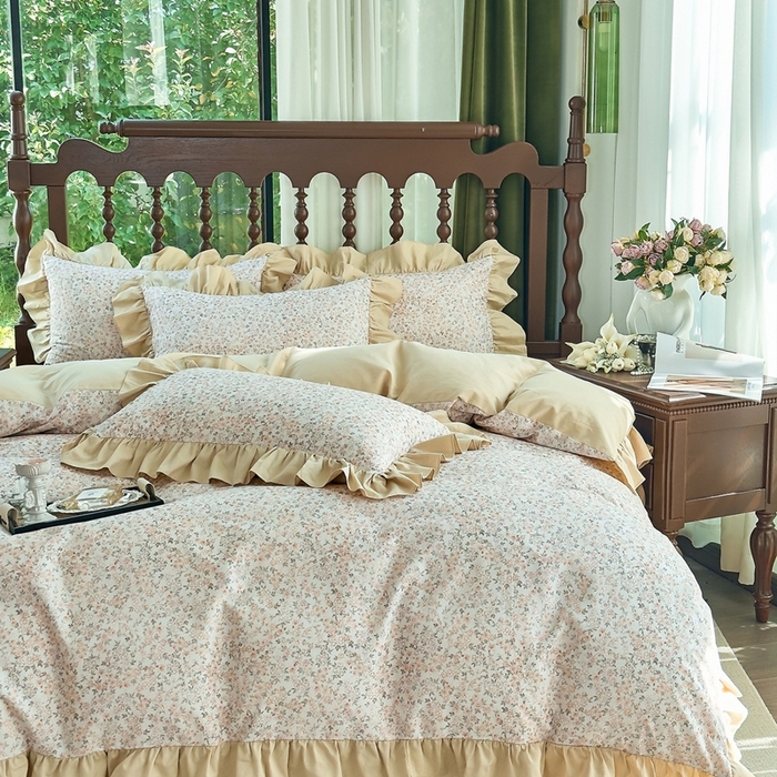 91家纺网 家纺一手货源 找家纺 （总）由丽家纺 2025新款法式花边款全棉纯棉磨毛四件套