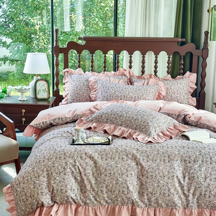 91家纺网 家纺一手货源 找家纺 （总）由丽家纺 2025新款法式花边款全棉纯棉磨毛四件套