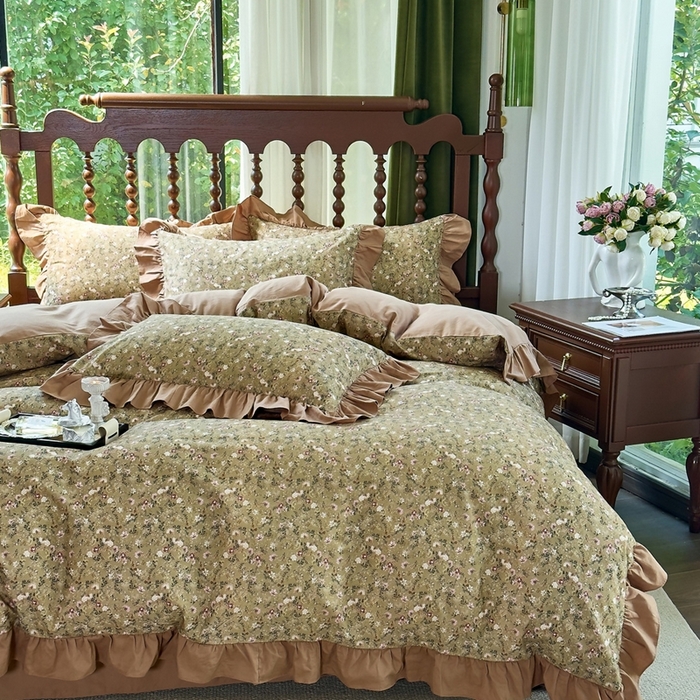 91家纺网 家纺一手货源 找家纺 （总）由丽家纺 2025新款法式花边款全棉纯棉磨毛四件套