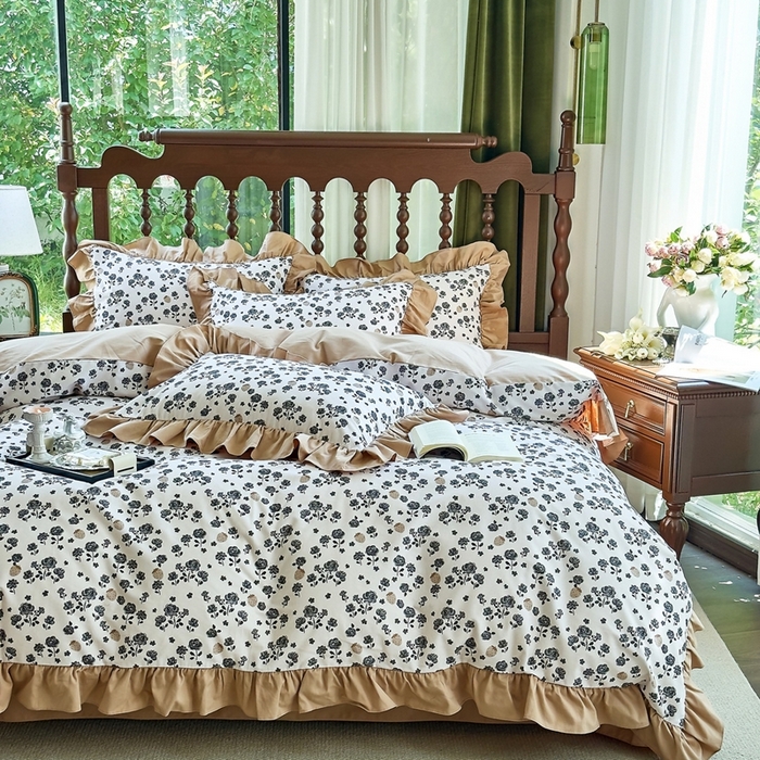 91家纺网 家纺一手货源 找家纺 （总）由丽家纺 2025新款法式花边款全棉纯棉磨毛四件套