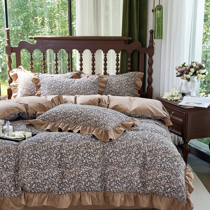 91家纺网 家纺一手货源 找家纺 （总）由丽家纺 2025新款法式花边款全棉纯棉磨毛四件套