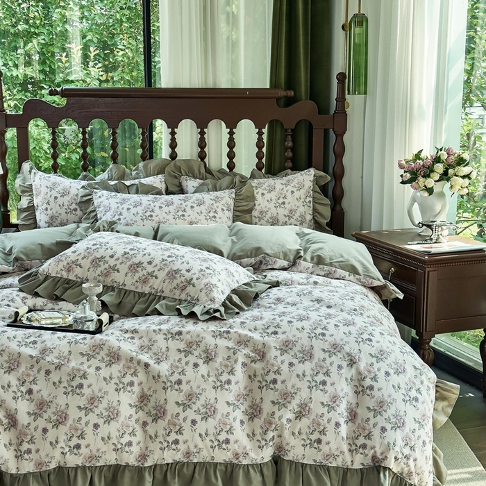 91家纺网 家纺一手货源 找家纺 （总）由丽家纺 2025新款法式花边款全棉纯棉磨毛四件套