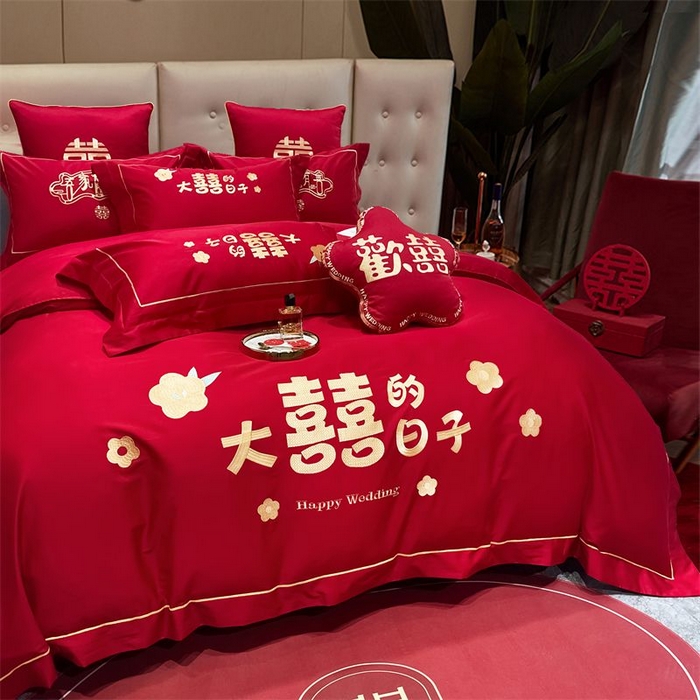 91家纺网 家纺一手货源 找家纺 甜咪咪婚庆 2025新款天丝棉磨毛婚庆结婚四件套多件套特价花型卖完为止 喜临门