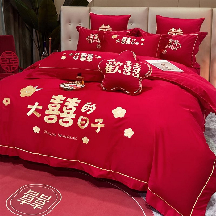 91家纺网 家纺一手货源 找家纺 甜咪咪婚庆 2025新款天丝棉磨毛婚庆结婚四件套多件套特价花型卖完为止 喜临门