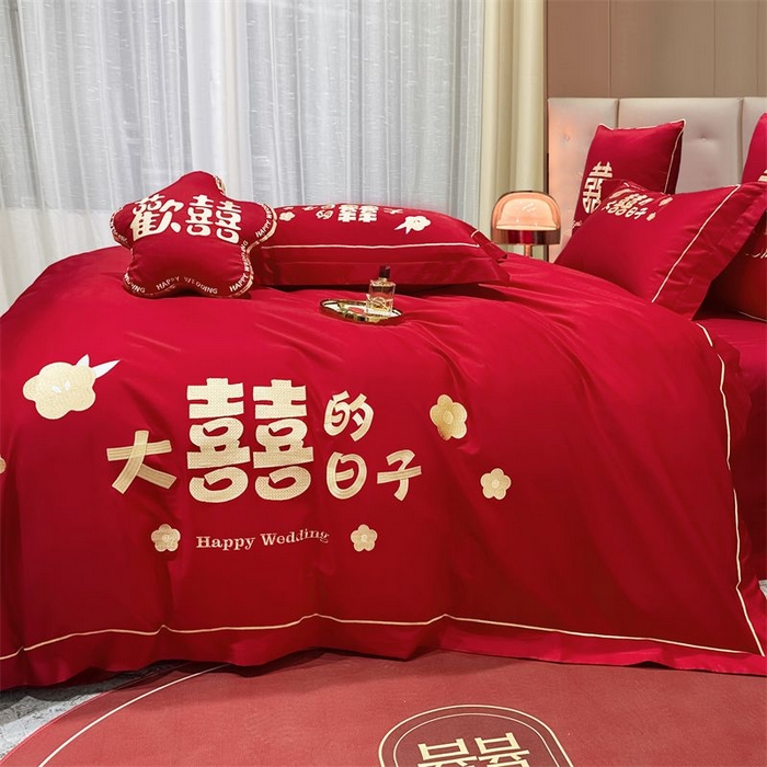 91家纺网 家纺一手货源 找家纺 甜咪咪婚庆 2025新款天丝棉磨毛婚庆结婚四件套多件套特价花型卖完为止 喜临门