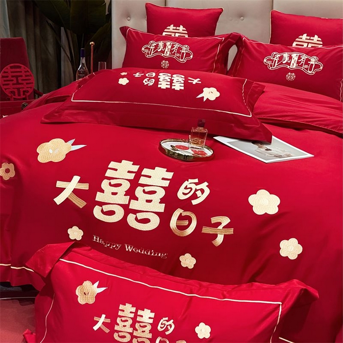 91家纺网 家纺一手货源 找家纺 甜咪咪婚庆 2025新款天丝棉磨毛婚庆结婚四件套多件套特价花型卖完为止 喜临门