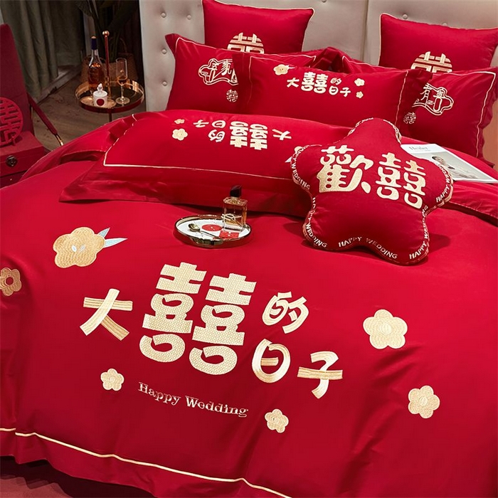 91家纺网 家纺一手货源 找家纺 甜咪咪婚庆 2025新款天丝棉磨毛婚庆结婚四件套多件套特价花型卖完为止 喜临门