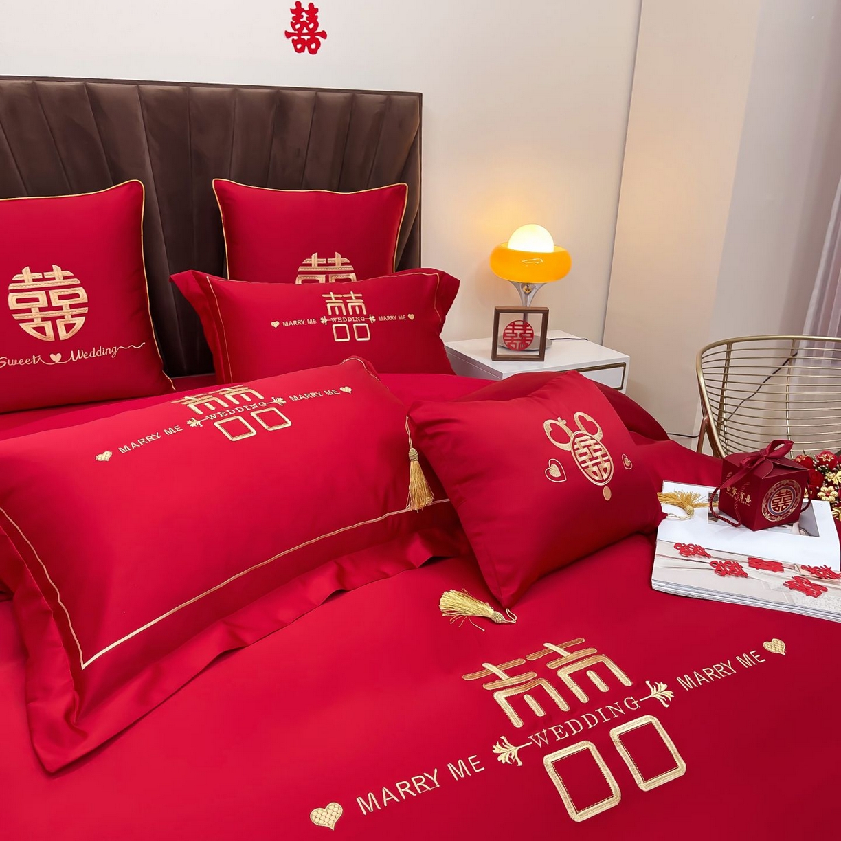 91家纺网 家纺一手货源 找家纺 甜咪咪婚庆 2025新款天丝棉磨毛婚庆结婚四件套多件套特价花型卖完为止 喜洋洋