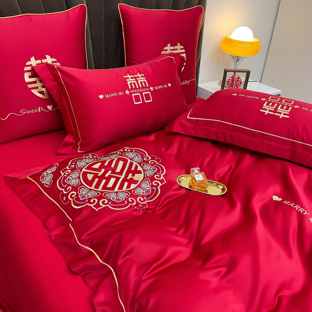 91家纺网 家纺一手货源 找家纺 甜咪咪婚庆 2025新款天丝棉磨毛婚庆结婚四件套多件套特价花型卖完为止 喜洋洋