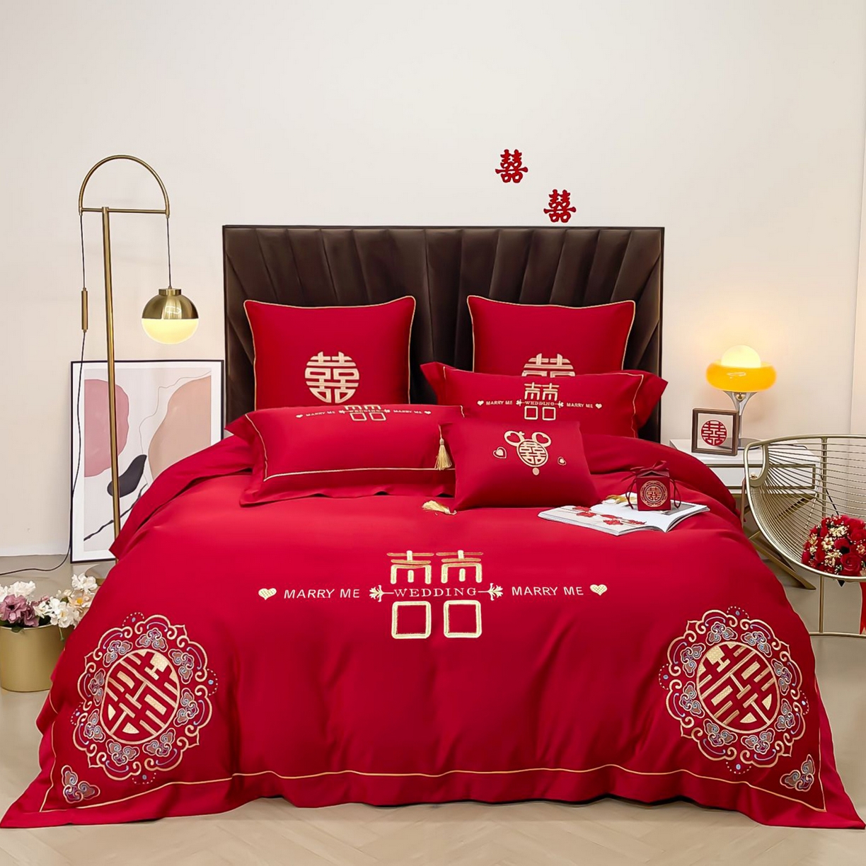 91家纺网 家纺一手货源 找家纺 甜咪咪婚庆 2025新款天丝棉磨毛婚庆结婚四件套多件套特价花型卖完为止 喜洋洋