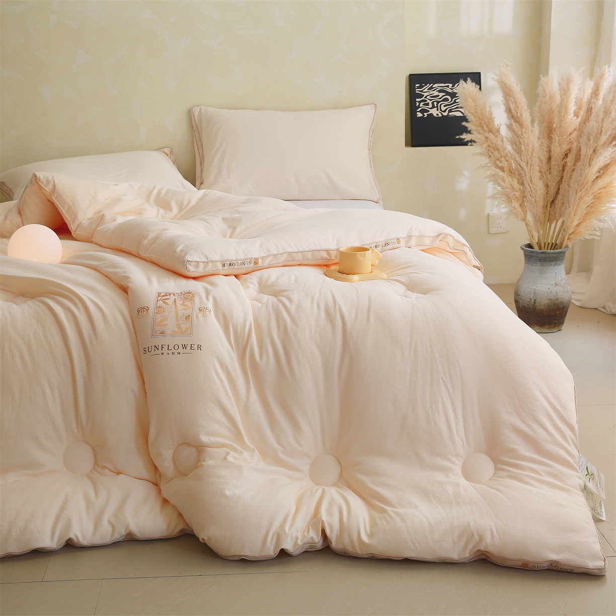 91家纺网 家纺一手货源 找家纺 宝士康家纺 2025新品10A抗菌立体向阳春秋被/冬被/被芯/跨境/外贸-金阙朝岚 金阙朝岚-米色