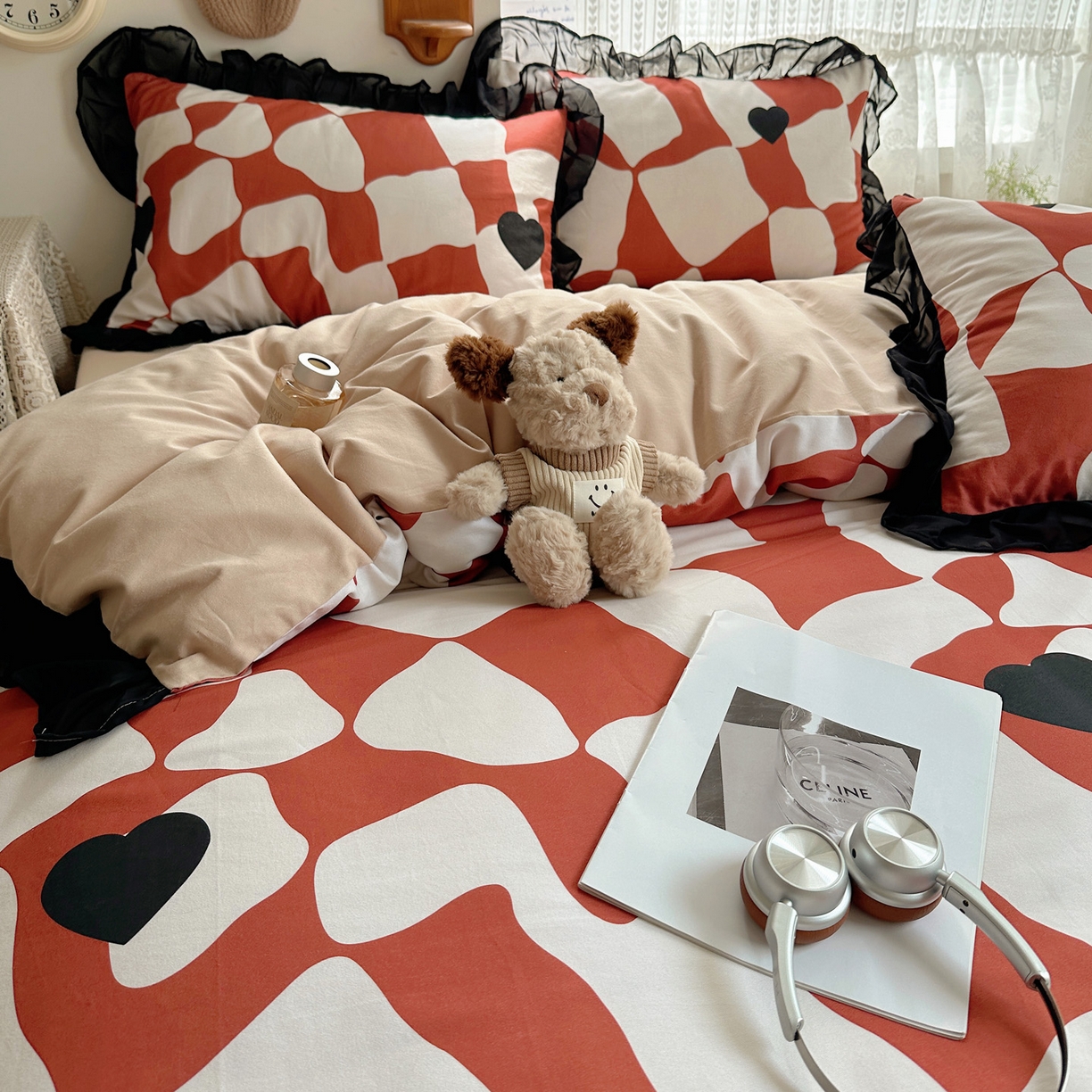 91家纺网 家纺一手货源 找家纺 （总）雅居纺家纺 2025新款全棉纯棉赫本风磨毛蕾丝花边四件套-风格一