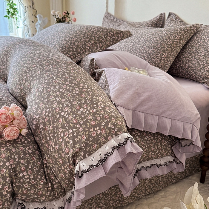 91家纺网 家纺一手货源 找家纺 （总）韩约家纺 2025秋冬加厚1双层刺绣花边床单款棉麻四件套