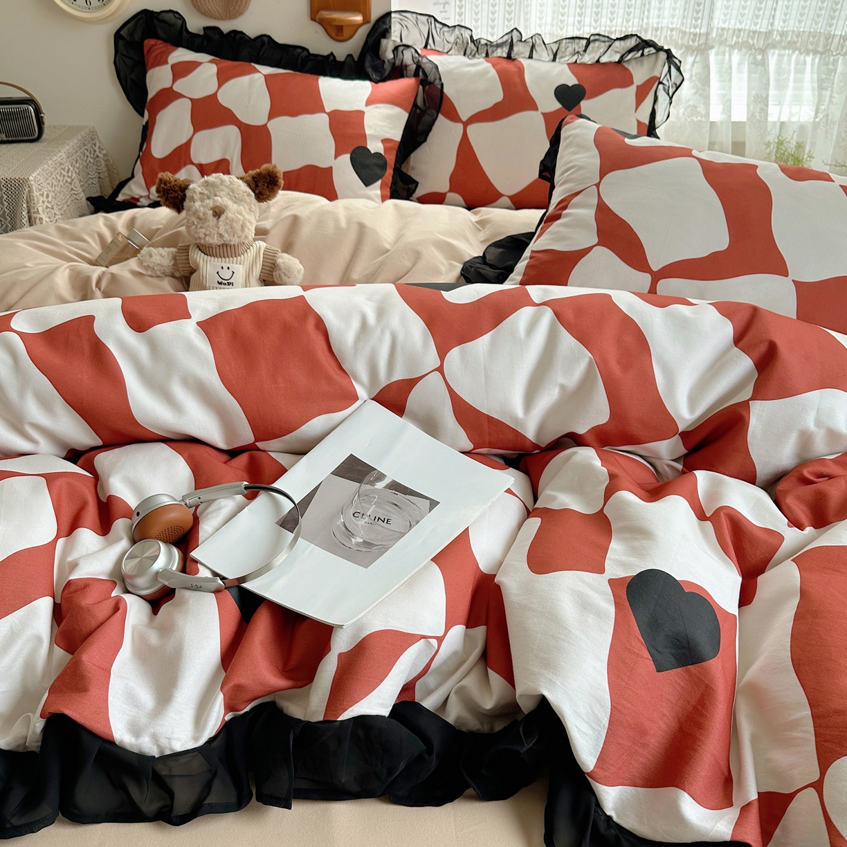 91家纺网 家纺一手货源 找家纺 （总）雅居纺家纺 2025新款全棉纯棉赫本风磨毛蕾丝花边四件套-风格一