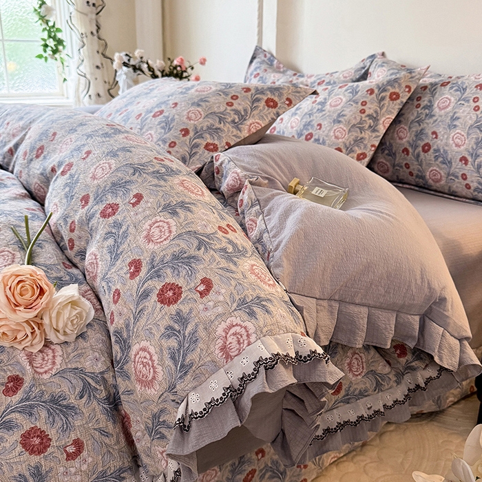 91家纺网 家纺一手货源 找家纺 （总）韩约家纺 2025秋冬加厚1双层刺绣花边床单款棉麻四件套