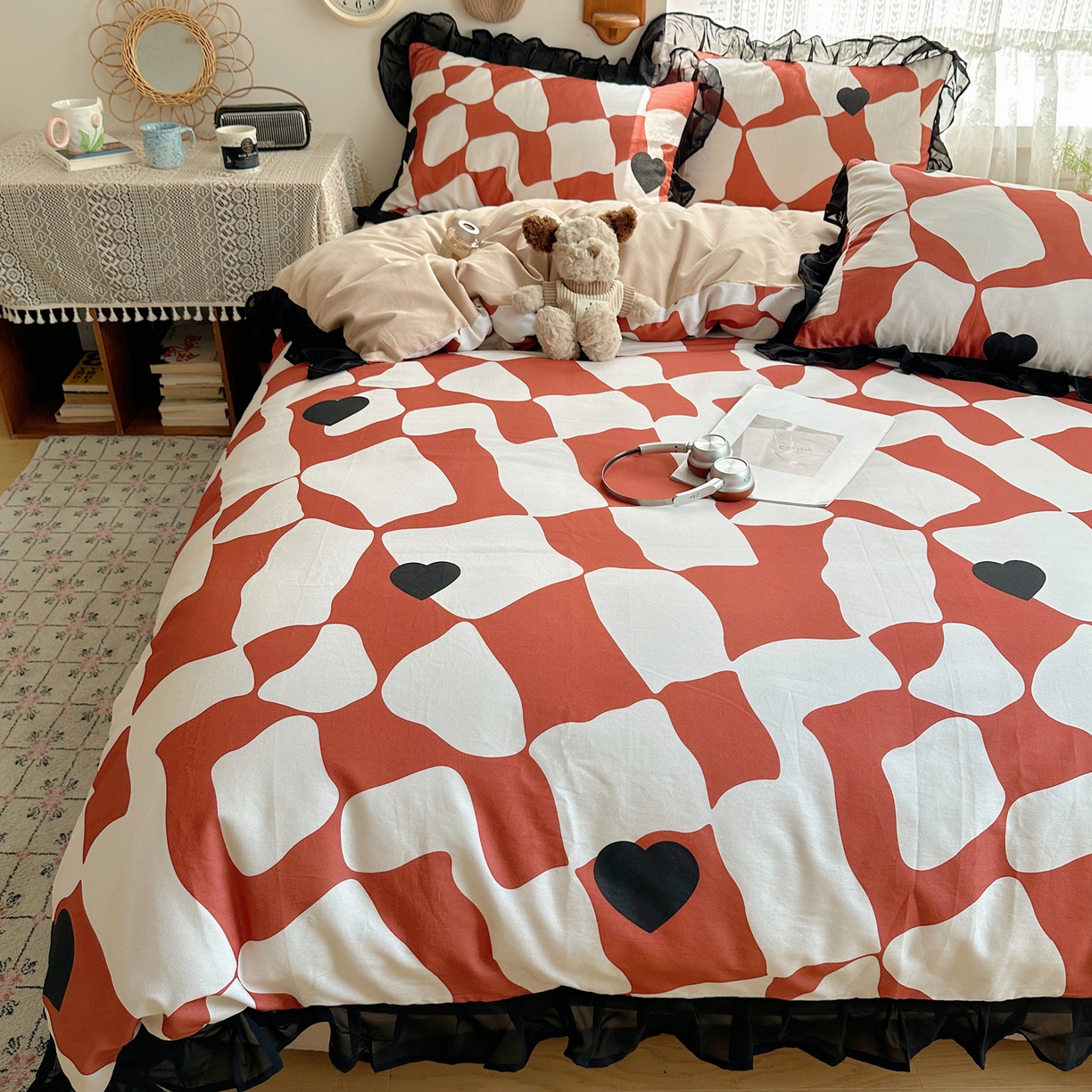 91家纺网 家纺一手货源 找家纺 （总）雅居纺家纺 2025新款全棉纯棉赫本风磨毛蕾丝花边四件套-风格一