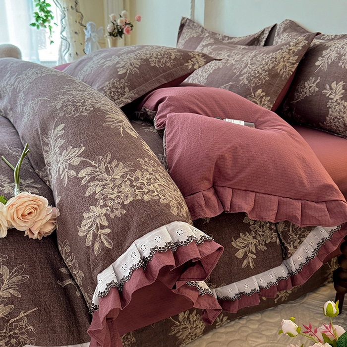 91家纺网 家纺一手货源 找家纺 （总）韩约家纺 2025秋冬加厚1双层刺绣花边床单款棉麻四件套