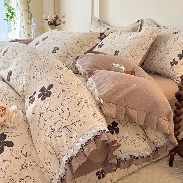 91家纺网 家纺一手货源 找家纺 （总）韩约家纺 2025秋冬加厚1双层刺绣花边床单款棉麻四件套