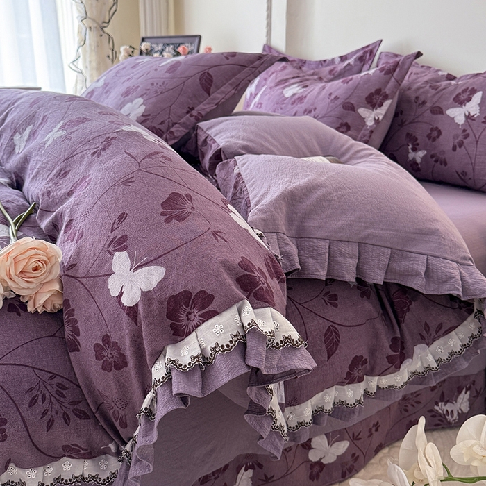 91家纺网 家纺一手货源 找家纺 （总）韩约家纺 2025秋冬加厚1双层刺绣花边床单款棉麻四件套