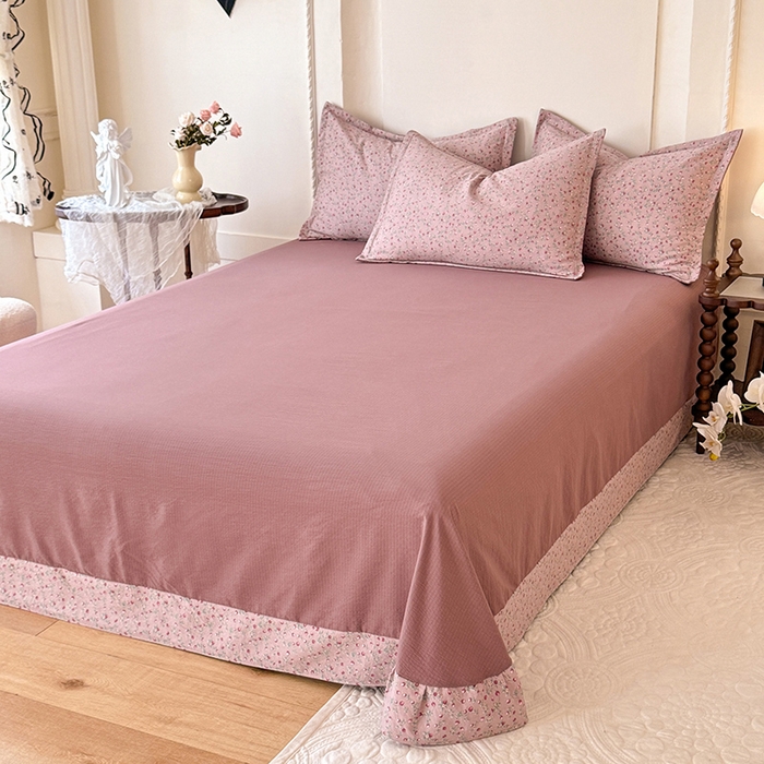 91家纺网 家纺一手货源 找家纺 韩约家纺 2025秋冬加厚1双层刺绣花边床单款棉麻四件套 樱樱季