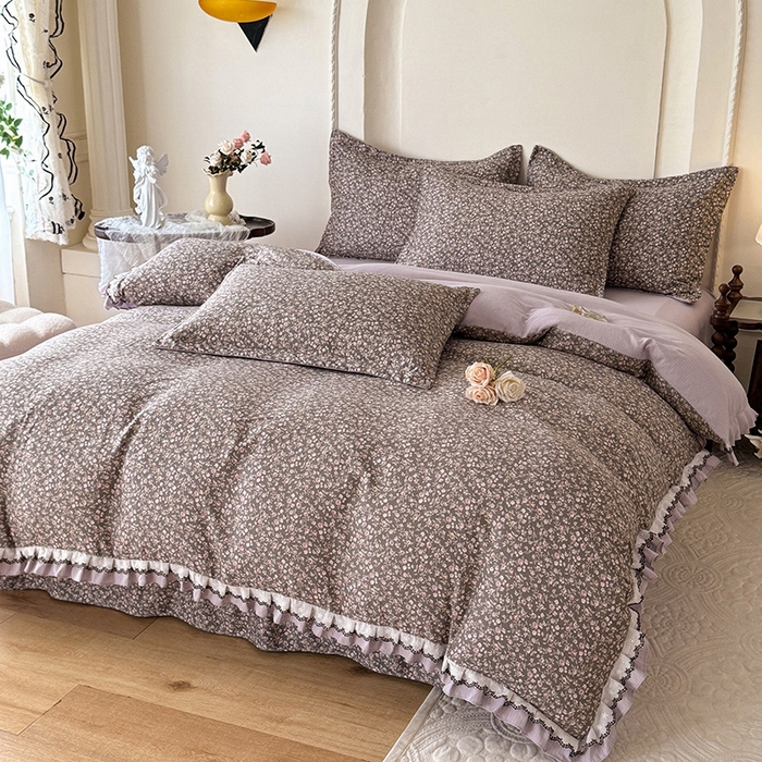 91家纺网 家纺一手货源 找家纺 韩约家纺 2025秋冬加厚1双层刺绣花边床单款棉麻四件套 爱丽丝