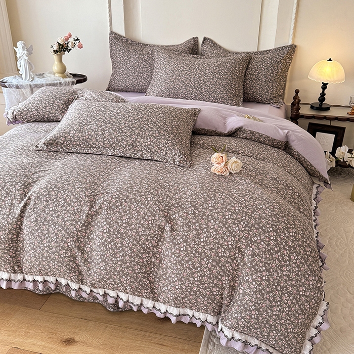 91家纺网 家纺一手货源 找家纺 韩约家纺 2025秋冬加厚1双层刺绣花边床单款棉麻四件套 爱丽丝