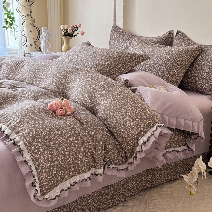 91家纺网 家纺一手货源 找家纺 韩约家纺 2025秋冬加厚1双层刺绣花边床单款棉麻四件套 爱丽丝