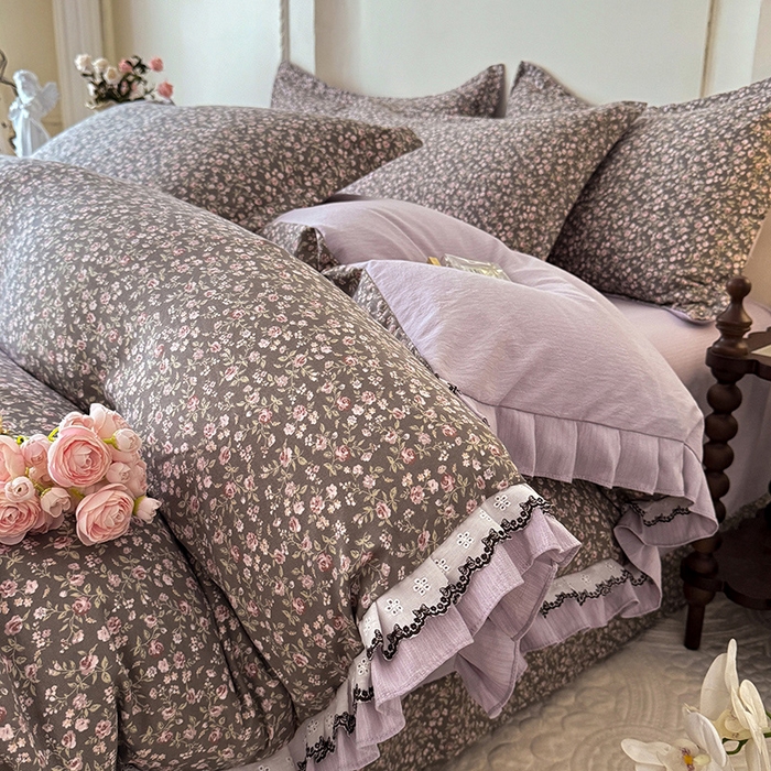 91家纺网 家纺一手货源 找家纺 韩约家纺 2025秋冬加厚1双层刺绣花边床单款棉麻四件套 爱丽丝
