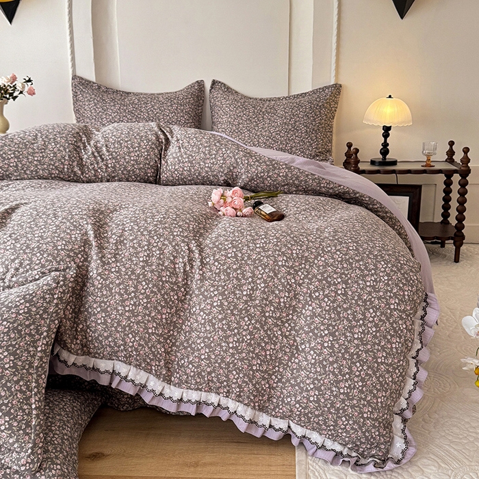 91家纺网 家纺一手货源 找家纺 韩约家纺 2025秋冬加厚1双层刺绣花边床单款棉麻四件套 爱丽丝