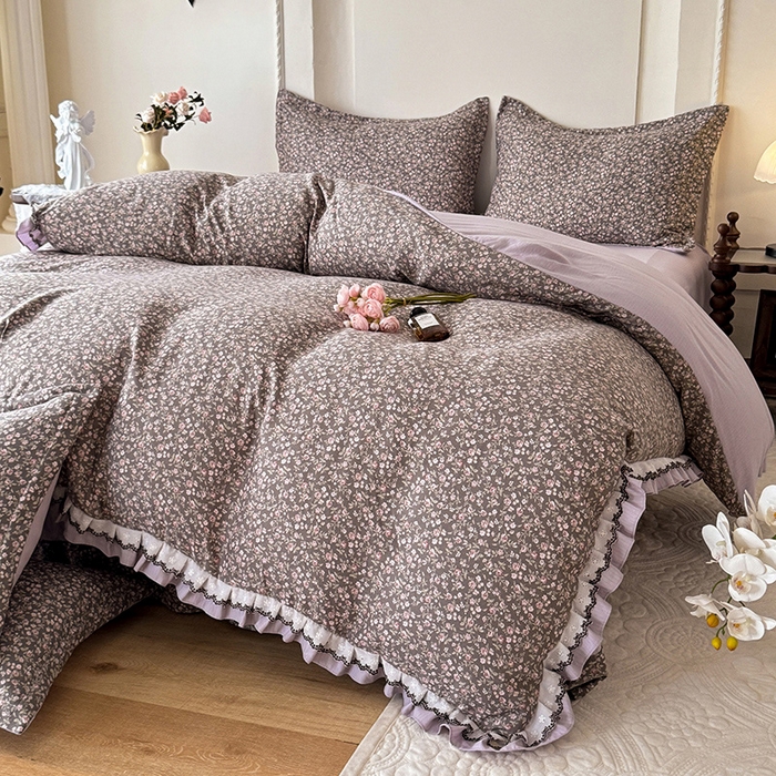 91家纺网 家纺一手货源 找家纺 韩约家纺 2025秋冬加厚1双层刺绣花边床单款棉麻四件套 爱丽丝