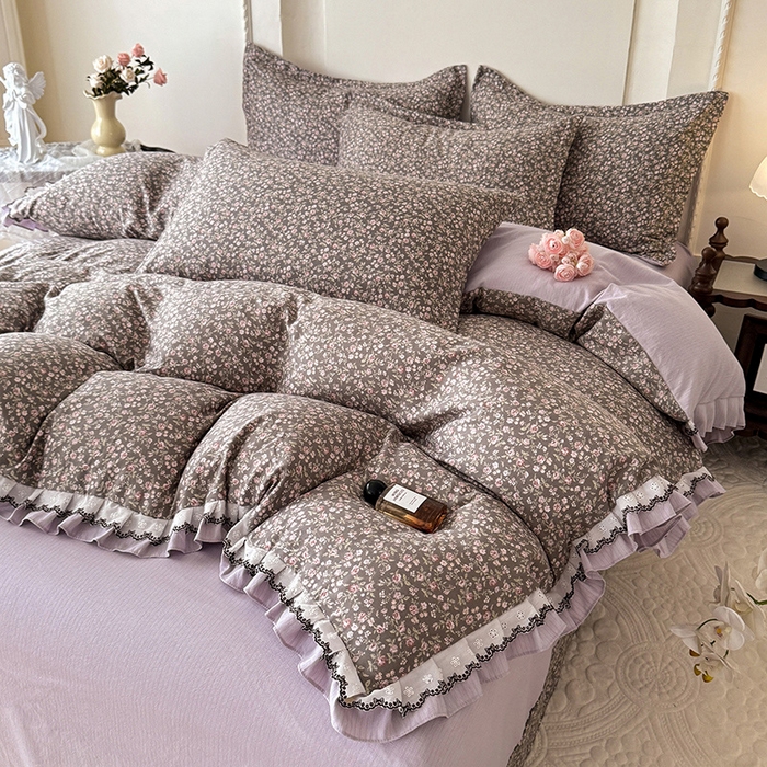 91家纺网 家纺一手货源 找家纺 韩约家纺 2025秋冬加厚1双层刺绣花边床单款棉麻四件套 爱丽丝