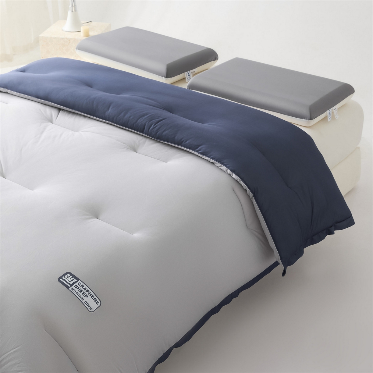 91家纺网 家纺一手货源 找家纺 宝士康家纺 2025新品亚朵同款双盖春秋被/被芯/跨境/外贸-墨烯引力 墨烯引力-深蓝