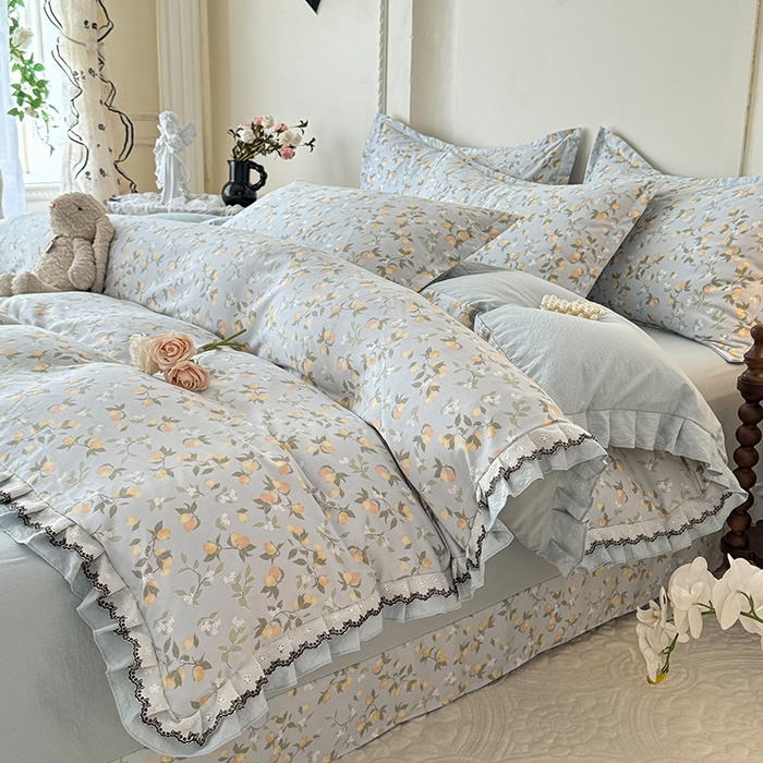 91家纺网 家纺一手货源 找家纺 韩约家纺 2025秋冬加厚1双层刺绣花边床单款棉麻四件套 初见