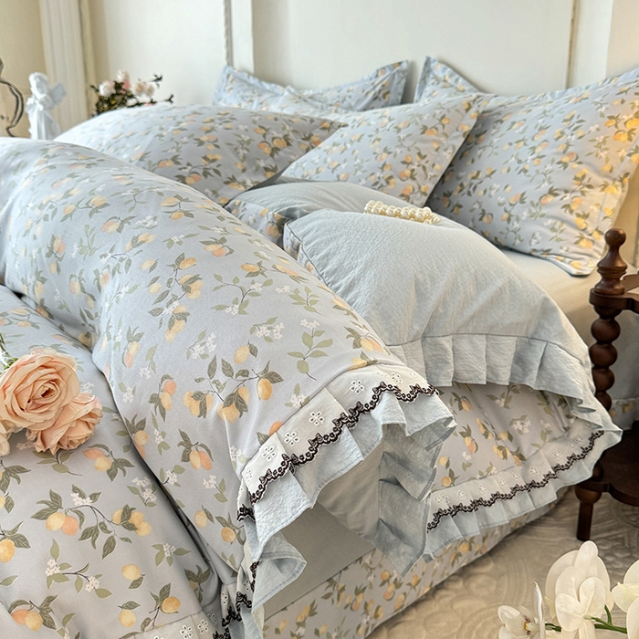 91家纺网 家纺一手货源 找家纺 韩约家纺 2025秋冬加厚1双层刺绣花边床单款棉麻四件套 初见