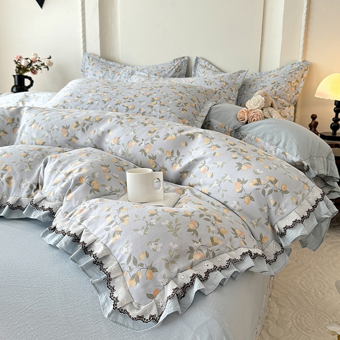 91家纺网 家纺一手货源 找家纺 韩约家纺 2025秋冬加厚1双层刺绣花边床单款棉麻四件套 初见