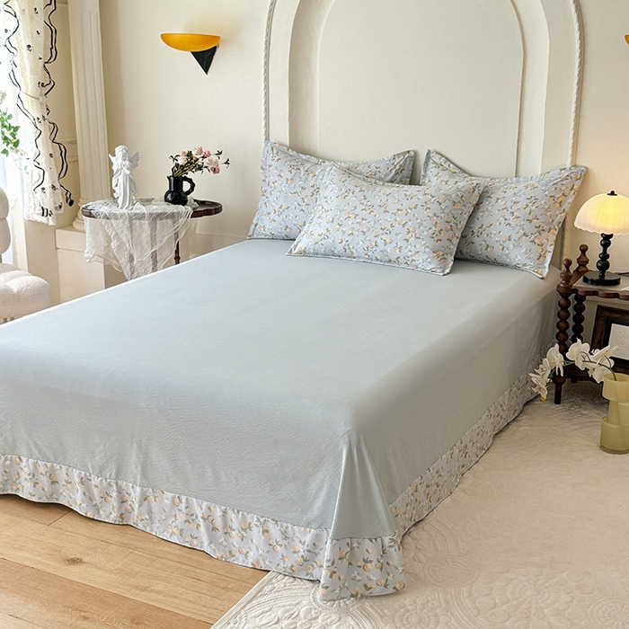 91家纺网 家纺一手货源 找家纺 韩约家纺 2025秋冬加厚1双层刺绣花边床单款棉麻四件套 初见