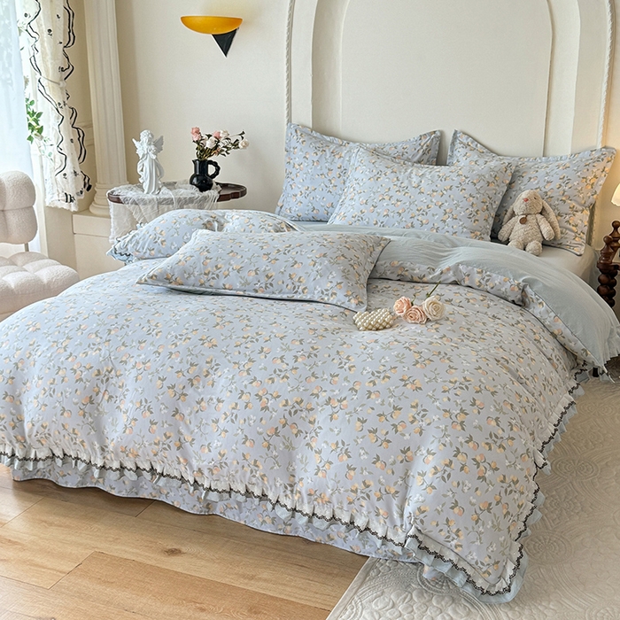 91家纺网 家纺一手货源 找家纺 韩约家纺 2025秋冬加厚1双层刺绣花边床单款棉麻四件套 初见