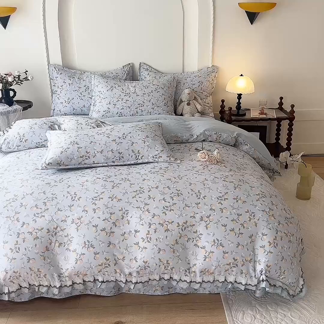 91家纺网 家纺一手货源 找家纺 韩约家纺 2025秋冬加厚1双层刺绣花边床单款棉麻四件套 初见