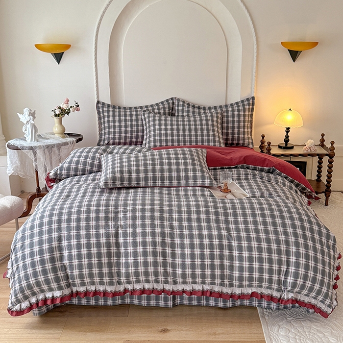 91家纺网 家纺一手货源 找家纺 韩约家纺 2025秋冬加厚1双层刺绣花边床单款棉麻四件套 格调