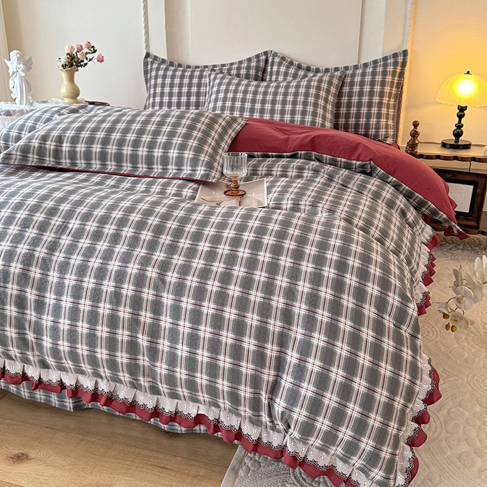 91家纺网 家纺一手货源 找家纺 韩约家纺 2025秋冬加厚1双层刺绣花边床单款棉麻四件套 格调