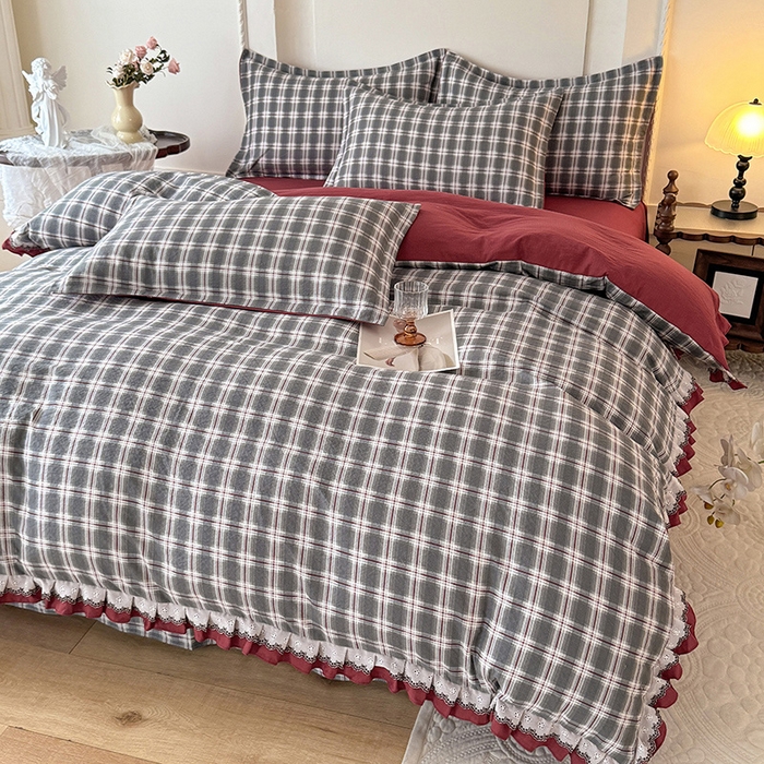 91家纺网 家纺一手货源 找家纺 韩约家纺 2025秋冬加厚1双层刺绣花边床单款棉麻四件套 格调