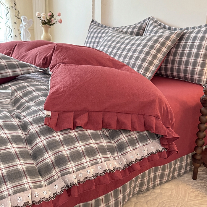 91家纺网 家纺一手货源 找家纺 韩约家纺 2025秋冬加厚1双层刺绣花边床单款棉麻四件套 格调