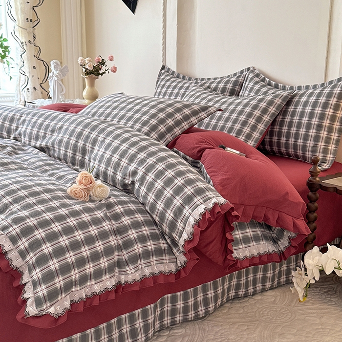 91家纺网 家纺一手货源 找家纺 韩约家纺 2025秋冬加厚1双层刺绣花边床单款棉麻四件套 格调