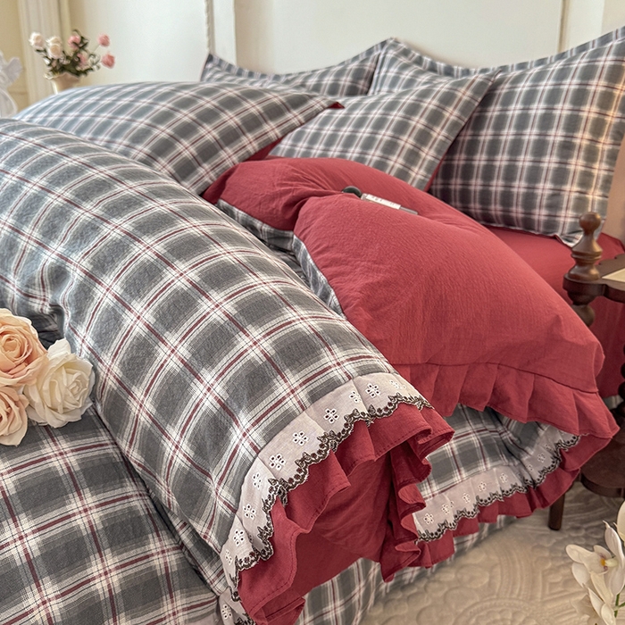 91家纺网 家纺一手货源 找家纺 韩约家纺 2025秋冬加厚1双层刺绣花边床单款棉麻四件套 格调