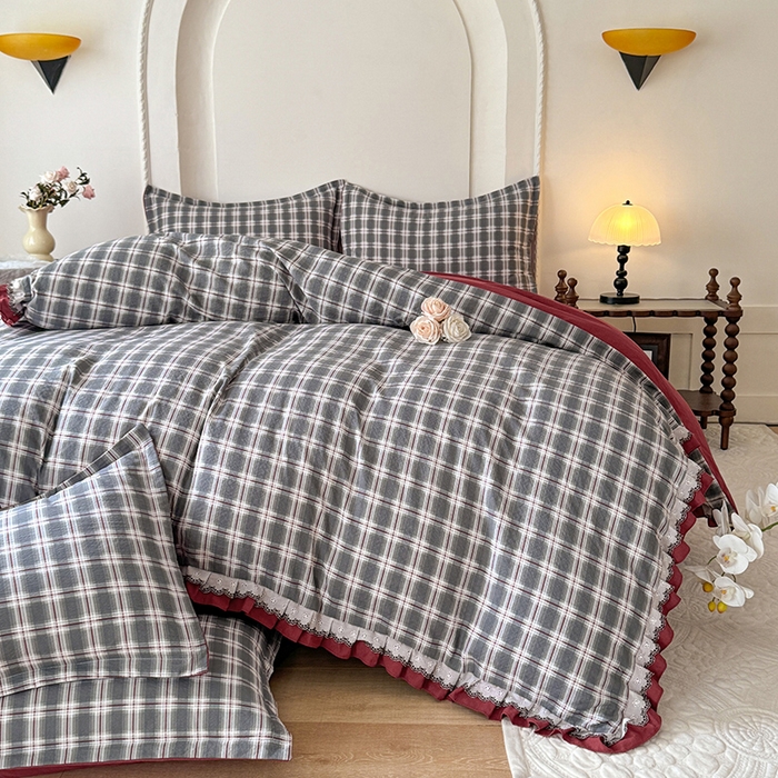 91家纺网 家纺一手货源 找家纺 韩约家纺 2025秋冬加厚1双层刺绣花边床单款棉麻四件套 格调