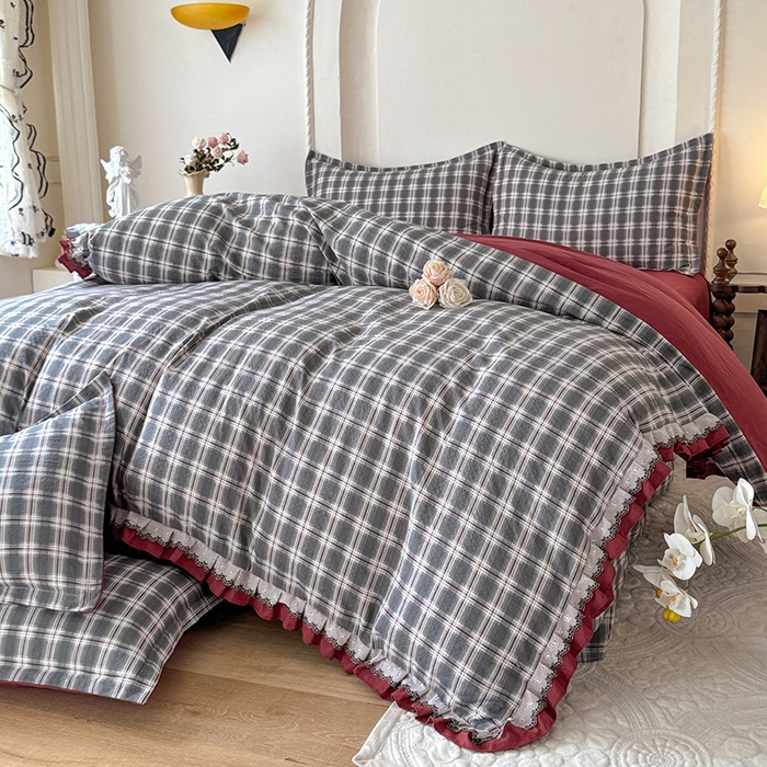 91家纺网 家纺一手货源 找家纺 韩约家纺 2025秋冬加厚1双层刺绣花边床单款棉麻四件套 格调